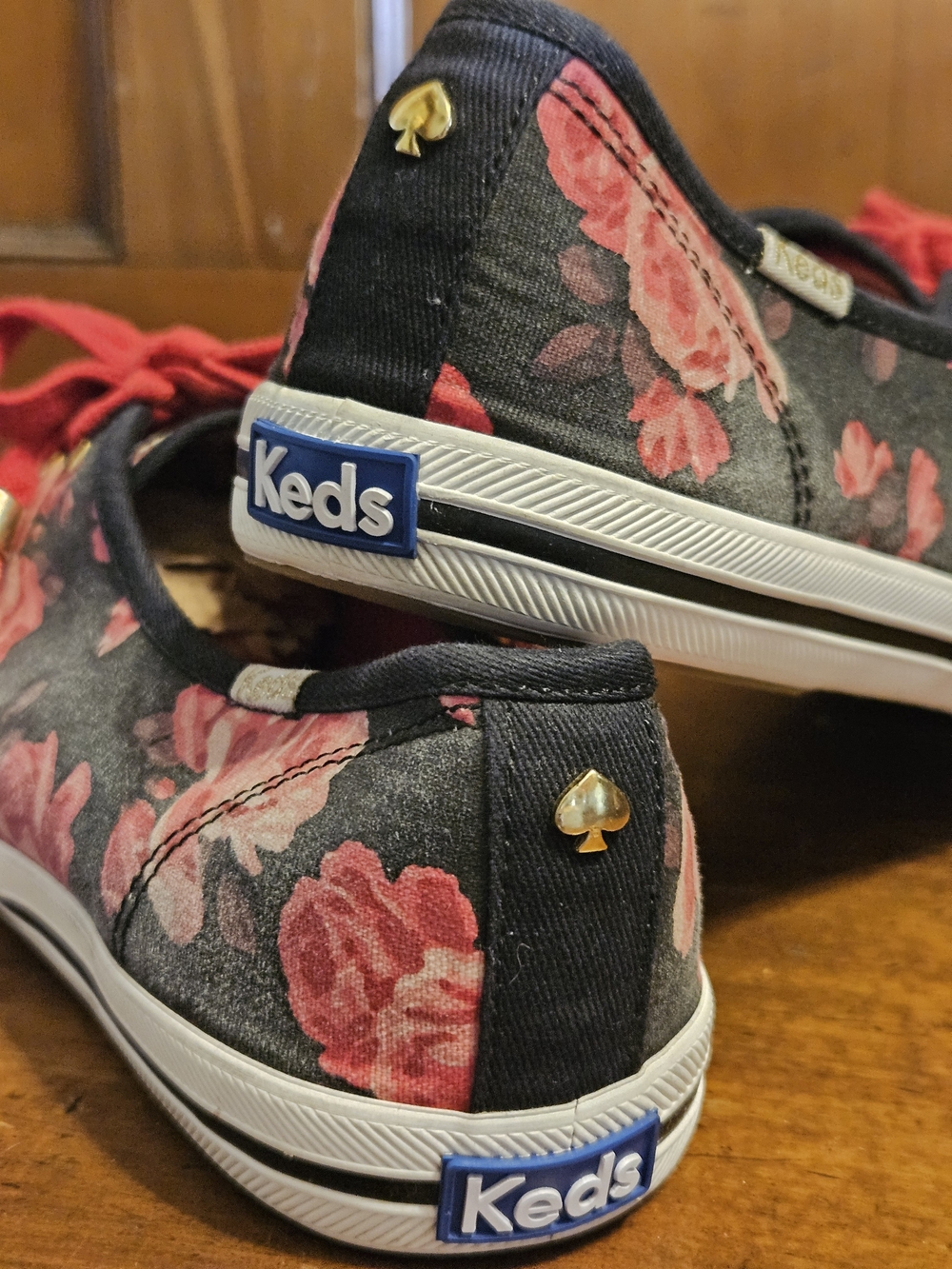 kate spade Black Sneakers with Red Floral Print and Red Tassels - Picture 7 of 14